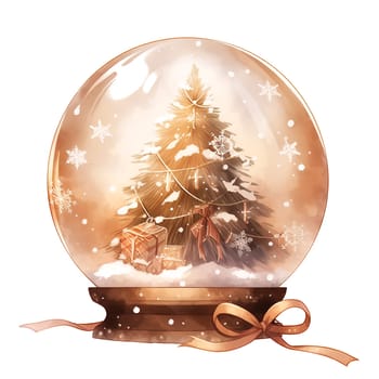 Watercolor Christmas Glass Cloche. Christmas SnowGlobe Clipart, Cozy Winter Clipart. AI Generated.