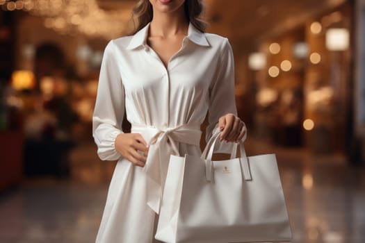 Woman holding shopping bags. Black Friday. Generative AI.
