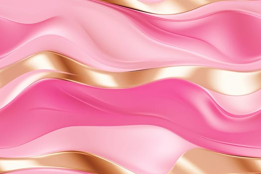 Pink seamless pattern with abstract waves. Applicable for fabric print, textile, wrapping paper, wallpaper. Modern background with golden splines. Repeatable texture. Generative AI