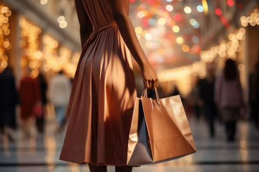 Woman holding shopping bags. Black Friday. Generative AI.