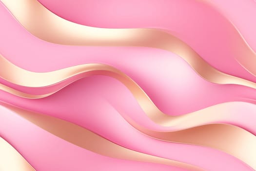 Pink seamless pattern with abstract waves. Applicable for fabric print, textile, wrapping paper, wallpaper. Modern background with golden splines. Repeatable texture. Generative AI