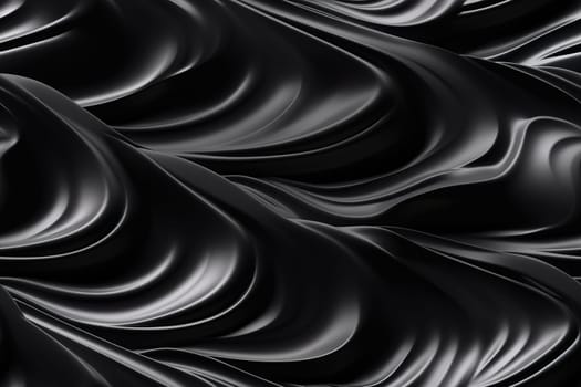 Black seamless pattern with abstract waves. Applicable for fabric print, textile, wrapping paper, wallpaper. Dark background with splines, curves. Repeatable texture. Generative AI