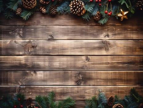 Christmas wooden background. Mockup Background for design, Cozy Winter Clipart. AI Generated.