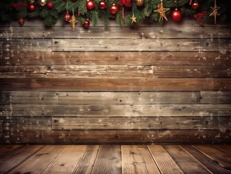 Christmas wooden background. Mockup Background for design, Cozy Winter Clipart. AI Generated.