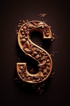 Overhead shot of milk chocolate letter S on brown background. Symbol of Dutch feast called Sinterklaas or Saint Nicholas day. Top view,