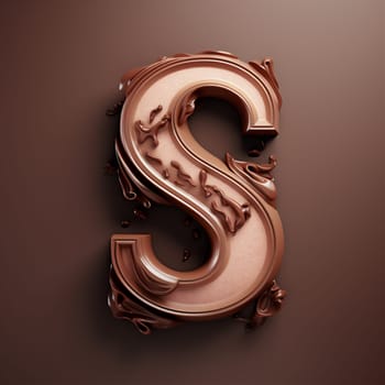 Milk chocolate letter S on brown background. Symbol of Dutch feast called Sinterklaas or Saint Nicholas day. Top view, overhead shot