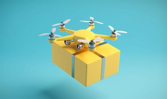 fly drone technology future blue blue helicopter shipment background air flying concept innovation post fast express wireless delivery cargo business aircraft. Generative AI.