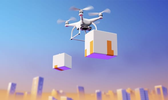 drone smart blue aircraft speed mail delivery technology helicopter innovation cardboard city air concept post copter fly shipment cargo fast. Generative AI.