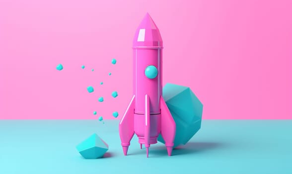 space cartoon launch rocket background startup 3d growth spaceship technology shuttle blue money finance fly bitcoin start concept business fantasy. Generative AI.