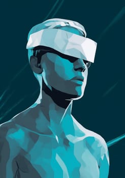 man cyber device human play person glasses ai gadget visual game virtual vr technology future concept digital headset goggles futuristic metaverse. Generative AI.