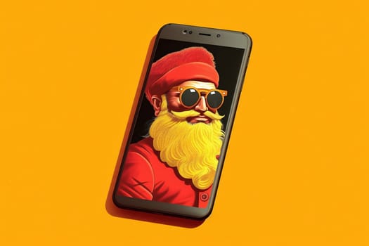 digital man technology santa old red cell phone holiday christmas mature mobile mobile smartphone shopping claus message year smile merry phone cellphone. Generative AI.