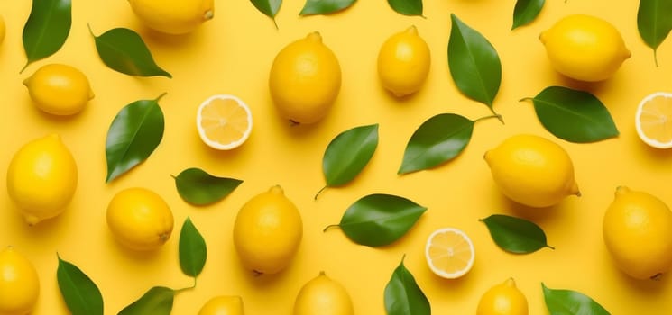 yellow summer juicy sweet design vitamin diet background flat food top lemon vegetarian fruit fresh view citrus healthy ingredient pattern natural. Generative AI.