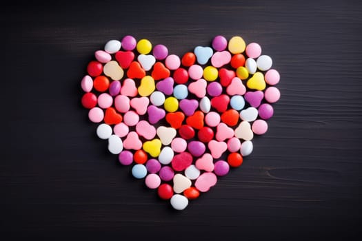Valentines Candy Hearts Isolated on dark Background. AI Generated