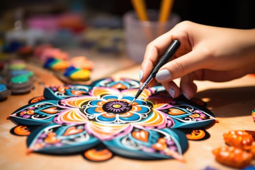 Heritage Craft. hands drawing peruvian mandala. AI Generated