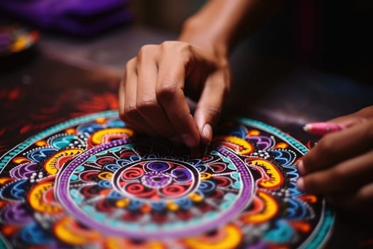 Heritage Craft. hands drawing peruvian mandala. AI Generated