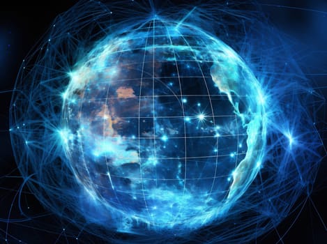 planet network city person technology european cyberspace earth connection universe map moon satellite night vpn globe global internet europe cloud. Generative AI.