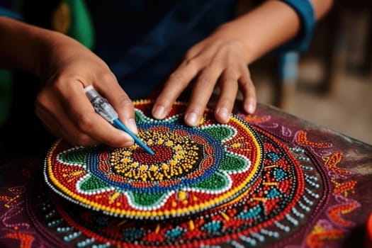 Heritage Craft. hands drawing peruvian mandala. AI Generated