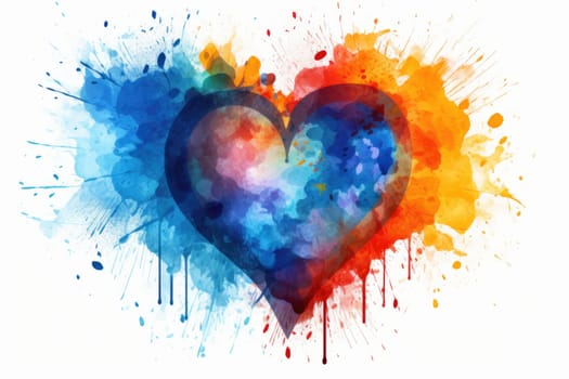 Watercolor Heart abstract on white background , AI Generated