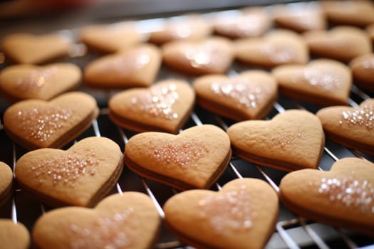 Decorated heart shaped cookie on wooden background for valentine day. AI Generated