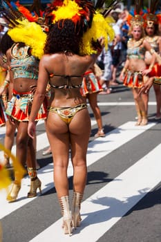 ROTTERDAM, THE NETHERLANDS - JULY 19, 2014, Carnival dancer at the Caribbean Carnival street parade on July 19 in Rotterdam, The Netherlands.