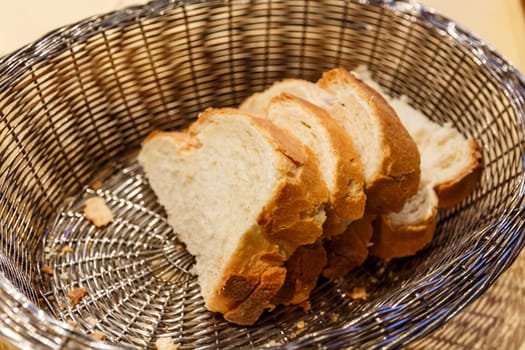 Fresh slices of white bread in the basket