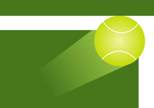 Vector illustration of tennis ball in motion hitting the corner of the court