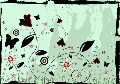 Editable modern vector grunge floral background