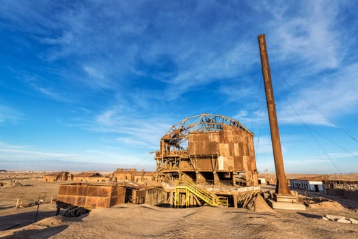 Remains of a saltpeter refinery in the UNESCO World Heritage ghost town of Santa Laura, Chile