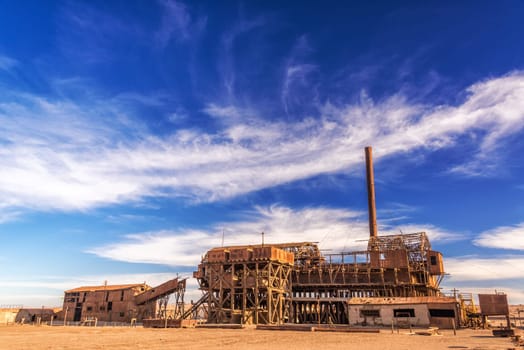 Remains of a saltpeter refinery in the UNESCO World Heritage ghost town of Santa Laura, Chile