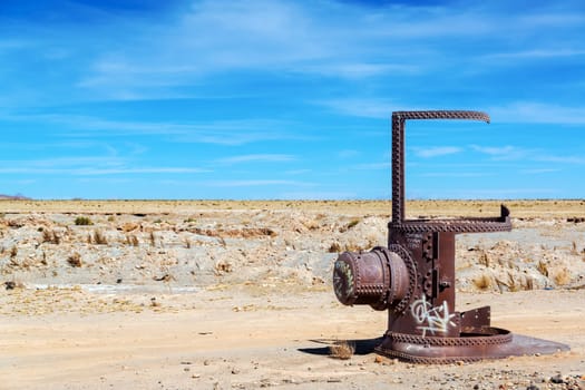Remains of a train in the Train Cemetery in Uyuni, Bolivia