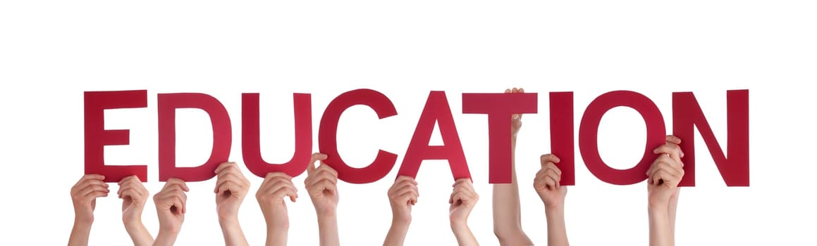 Many People Holding the Word Education, Isolated