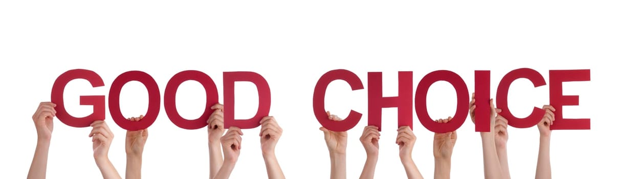 Many People Holding the Words Good Choice, Isolated