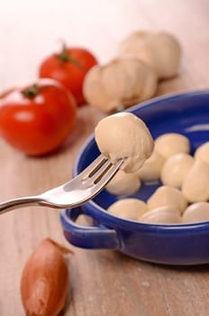 Mozzarella with cooking ingredients