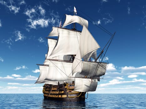 Computer-generated 3D illustration with the British flagship HMS Victory
