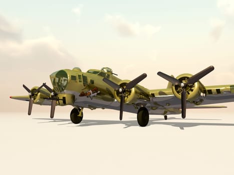 Computer-generated 3D illustration with a heavy American bomber from World War II