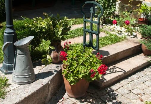 Corner of beautiful home garden details closeup
