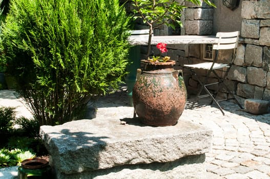 Corner of beautiful home garden details closeup