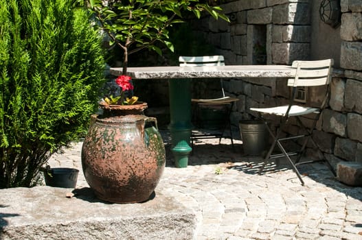 Corner of beautiful home garden details closeup