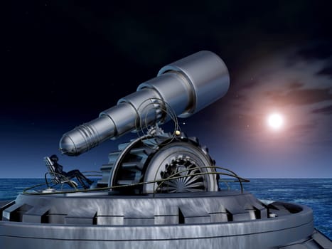 Computer-generated 3D illustration with a giant telescope