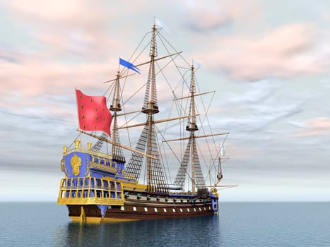 Computer-generated 3D illustration with the French flagship La Sirene from the 19th century