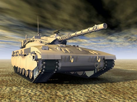Computer-generated 3D illustration with a modern Israeli battle tank