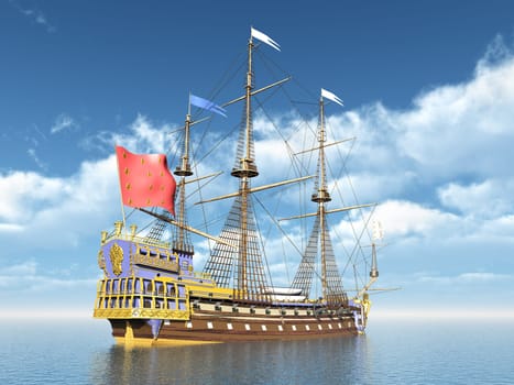 Computer-generated 3D illustration with the French flagship La Sirene from the 19th century