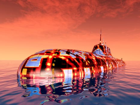 Computer-generated 3D illustration with a futuristic submarine