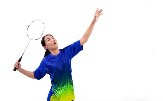 badminton player in action isolated on white background