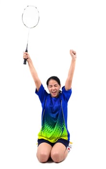 badminton player in action isolated on white background