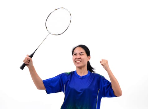 badminton player in action isolated on white background