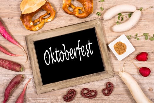 Shield Oktoberfest with white sausage and pretzel