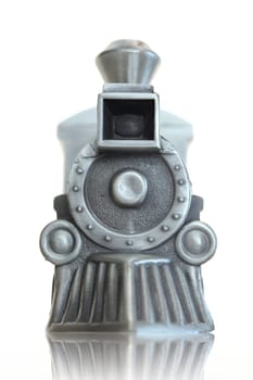 A toy train isolated against a white background