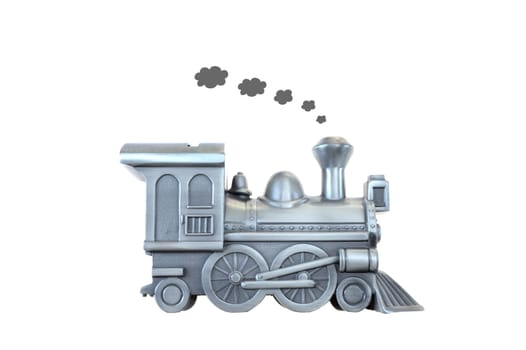 A toy train isolated against a white background