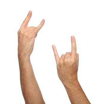 Two male hand signs. isolated on white background